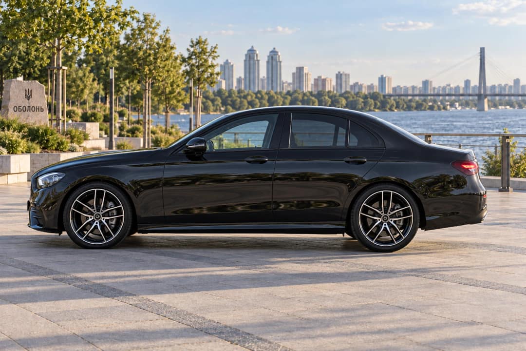 Mercedes E350 в оренду у Києві&nbsp;— вигляд збоку