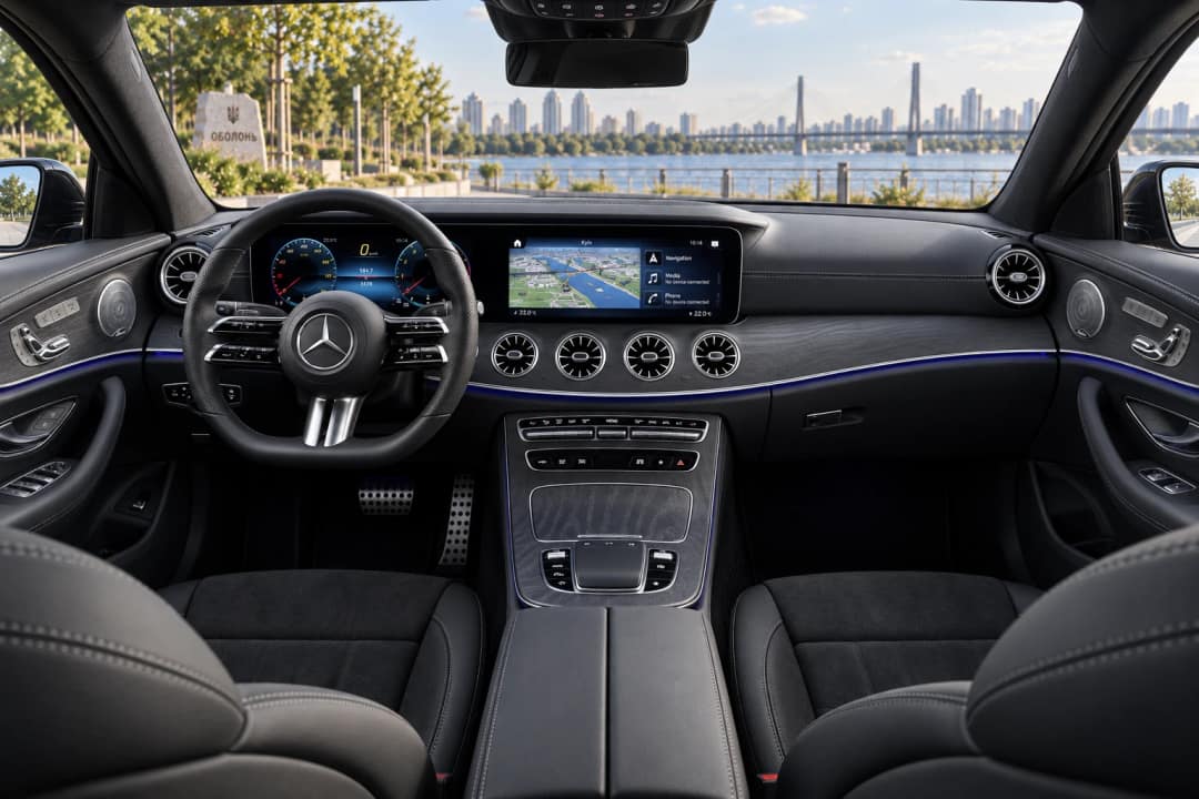 Mercedes E350 в оренду у Києві&nbsp;— салон, передній ряд