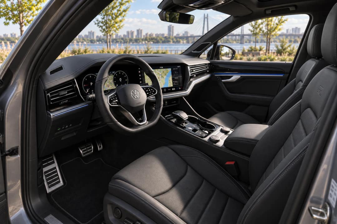 VW Touareg R-Line for rent in Kyiv — interior, front seats